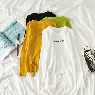 Long-sleeve Lettering Ruched Knit Top
