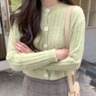 Round-neck Cropped Fluffy Cardigan Light Lime Green - One Size