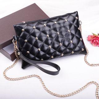 Faux Leather Studded Clutch Black - One Size