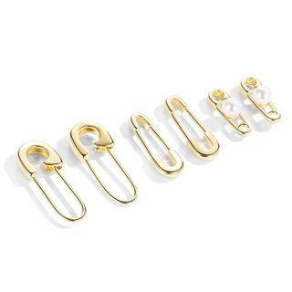 Safety Pin Rhinestone Alloy Earring Set - Gold - One Size