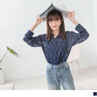 Geo Print Long Sleeve Chiffon Shirt