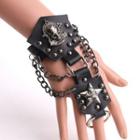 Skull Star Studded Faux Leather Ring Bracelet Black - One Size