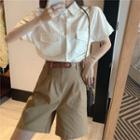 Set: Plain Short-sleeve Shirt + Wide Leg Shorts