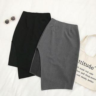 Plain Asymmetric Pencil Skirt