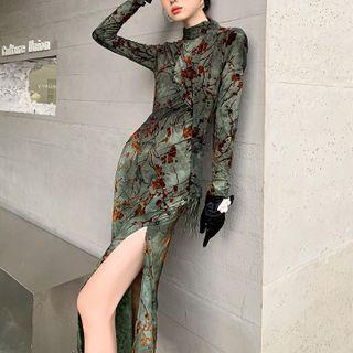 Floral Tie-dye Print Midi Sheath Dress