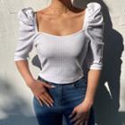 Elbow-sleeve Square-neck Cropped T-shirt