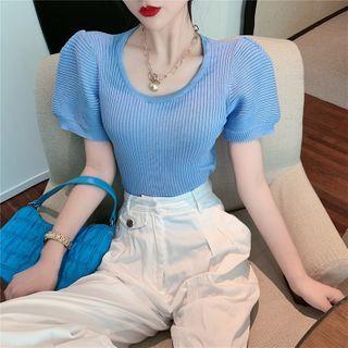 Knit Puff-sleeve Top