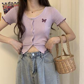 Embroider Butterfly Short-sleeved Knit Top