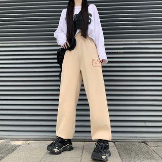 Bear Print High-waist Wide-leg Pants