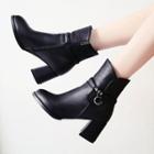 Faux Leather Block-heel Short Boots