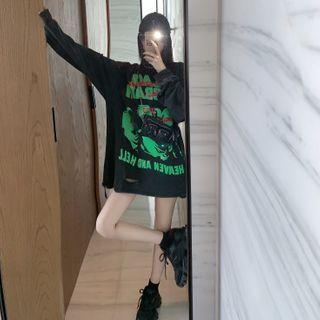Print Ripped Sweatshirt Black - One Size