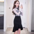 Long-sleeve Lace Panel Fitted Dress