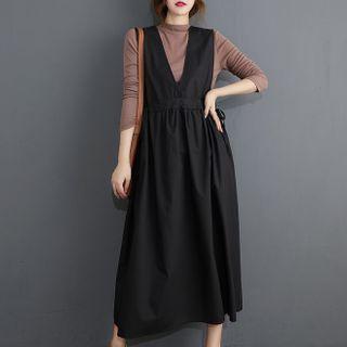 Drawstring Midi A-line Jumper Dress Black - One Size