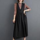 Drawstring Midi A-line Jumper Dress Black - One Size