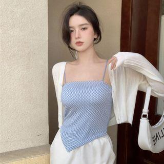 Plaid Asymmetrical Camisole Top / Cardigan / Shorts