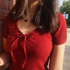 V-neck Drawstring Short-sleeve Dance T-shirt