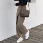 High-waist Side Slit Pinstripe Knit Maxi Skirt