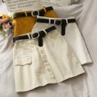 Buttoned High-waist Mini Skirt With Belt