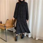 Puff-sleeve Dotted Frill Collar Maxi Dress
