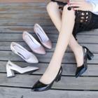Block Heel Cut Out Pointed Pumps
