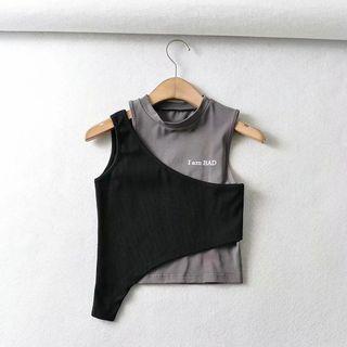 Mock Two-piece Sleeveless Lettering Crop Top