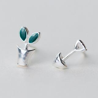 S925 Silver Plant & Shovel Non-matching Stud Earrings