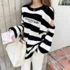 Cold-shoulder Striped Knit Top Stripe - Black & White - One Size