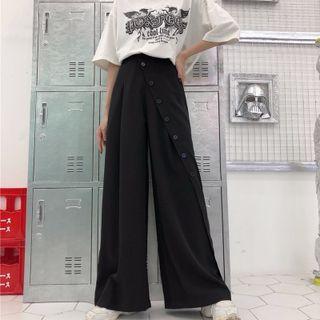 High-waist Side Buttoned Wide-leg Pants