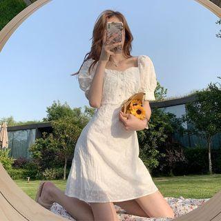 Puff-sleeve Square-neck Lace Dress
