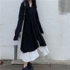 Set: Long-sleeve A-line Dress + Strappy Midi Dress Black & White - One Size