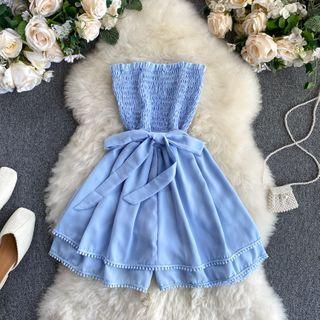 Strapless Tie-waist Wide-leg Playsuit