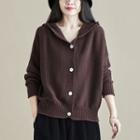 Plain Hooded Cardigan Coffee - One Size