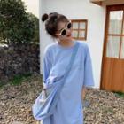 Set: 3/4-sleeve Letter T-shirt Dress + Crossbody Bag