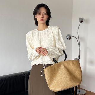 Plain Drawstring-hem T-shirt