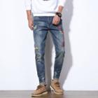 Floral Embroidery Straight-fit Jeans