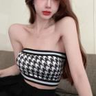 Strapless Houndstooth Crop Top / Mesh Mini A-line Skirt