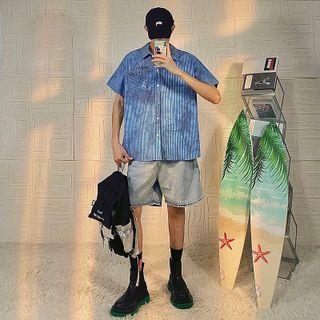 Elbow-sleeve Tie-dye Loose Fit Shirt