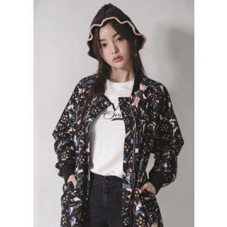 Zip-up Floral Long Parka