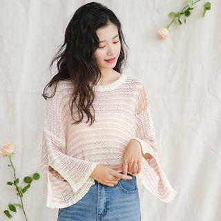 Open Knit Striped Long-sleeve Sweater