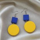 Geometric Wooden Dangle Earring 1 Pair - Yellow & Blue - One Size