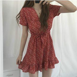 Floral Print Tie-waist Ruffled Chiffon Dress