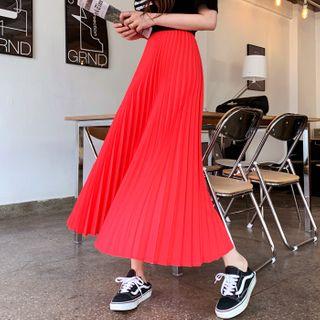 Colored Maxi Accordion-pleat Skirt