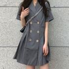 Short-sleeve Double Breasted Dress Gray - One Size