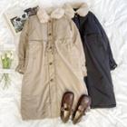 Long-sleeve Tie-waist Furry Trim Jacket