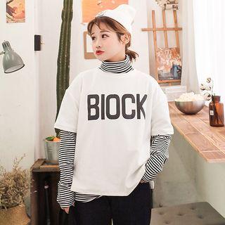 Set: Long-sleeve Striped T-shirt + Short-sleeve Lettering T-shirt