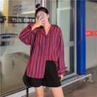 Color-block Striped Long-sleeve Loose-fit Blouse As Shown In Figure - One Size