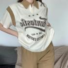 Short Sleeve Color-block Lettering Loose-fit Polo Top / Straight-fit Pants