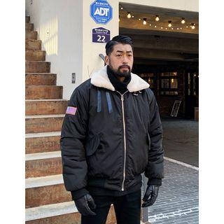 Fleece-collar Buckled Oversized Flight Jacket