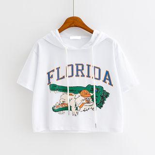Crocodile Print Short-sleeve Crop T-shirt