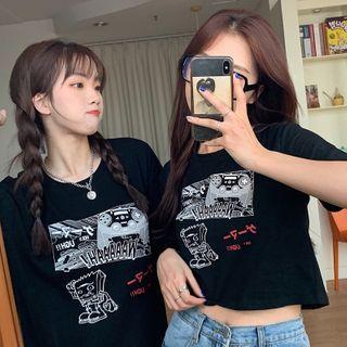 Cartoon Print Short-sleeve T-shirt / Short-sleeve Cropped T-shirt